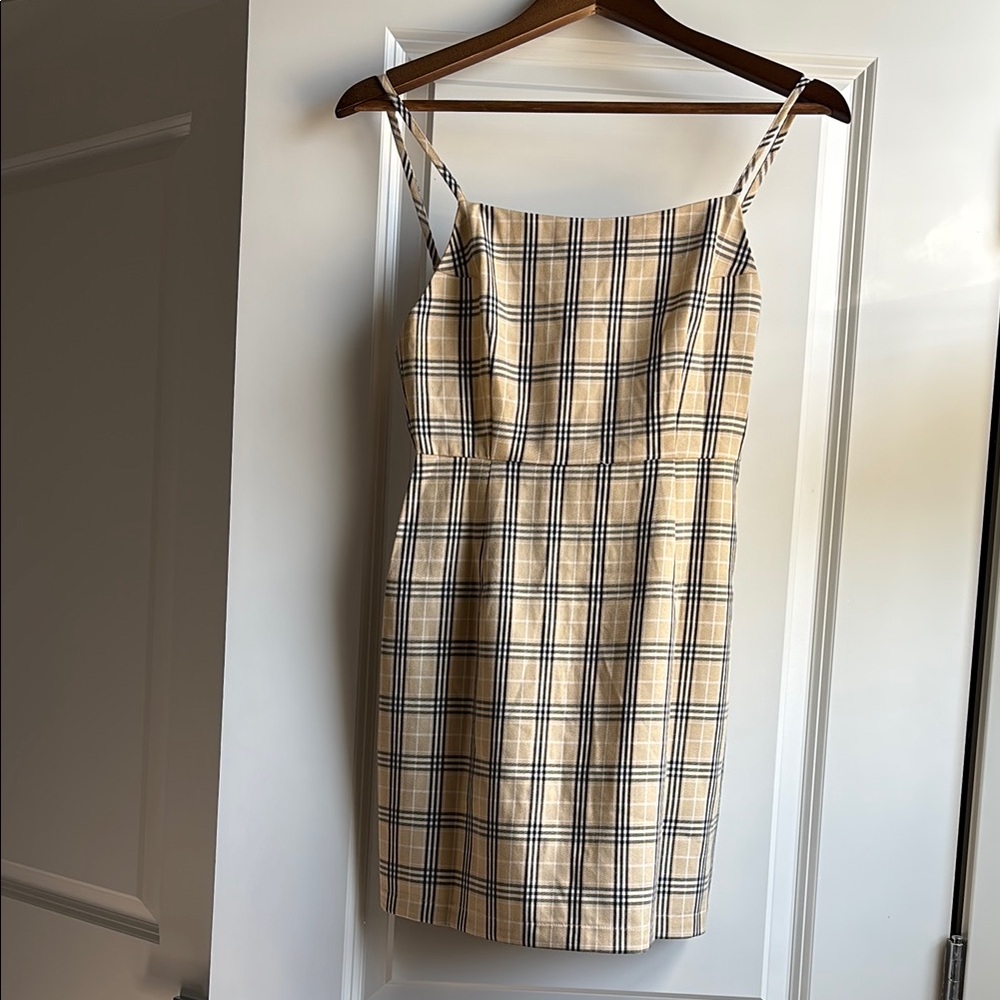Lioness Beige and Black Plaid Mini Dress